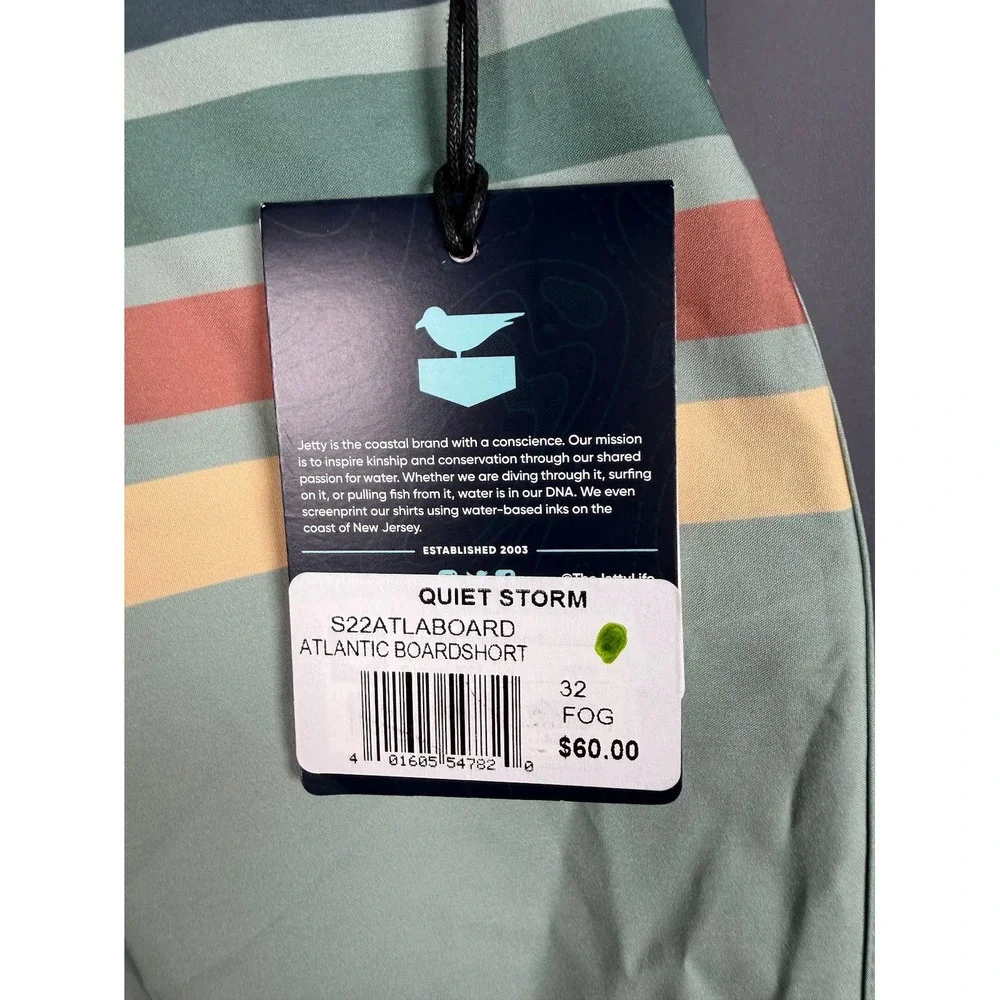 NWT Jetty Atlantic Boardshorts Swim Trunks Mens 32 Fog Green Striped Oystex